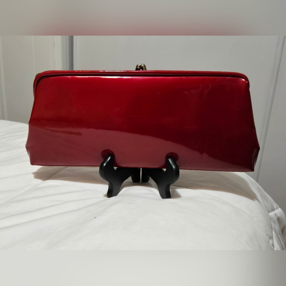 Vintage Designer Red Textured Clutch with Gold Accents Estate Sale Find